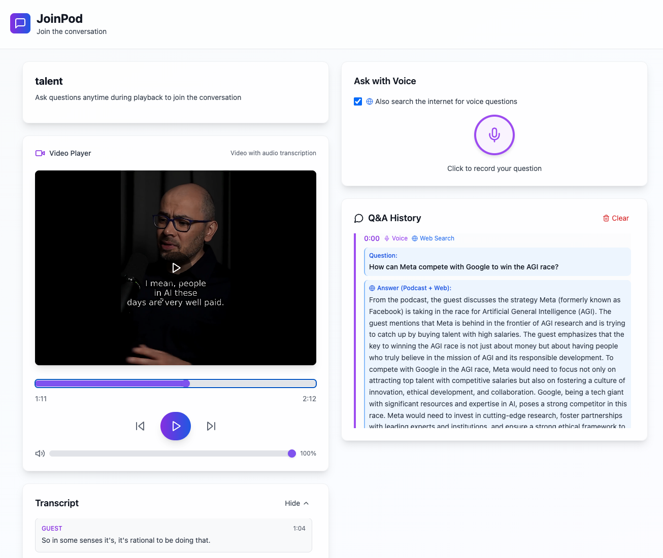 JoinPod Interactive Podcast Platform